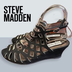 Steve Madden Black Cut-out Wedge Sandals 5
